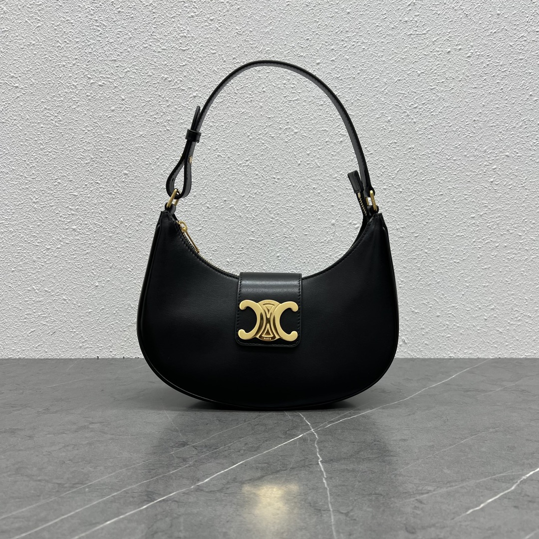 Celine Medium Ava Triomphe Bag In Smooth Calfskin Shoulder Bag Black 114493